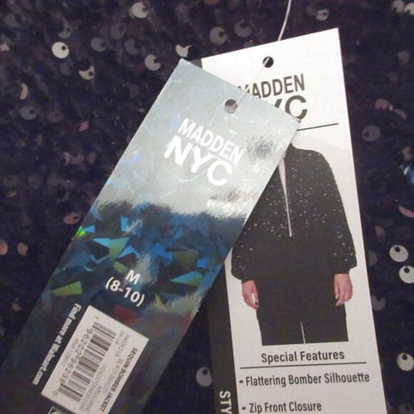 Madden NYC Black Velvet Sequin Bomber Jacket Size M Crop Whimsigoth Baddie Glam - Picture 5 of 12